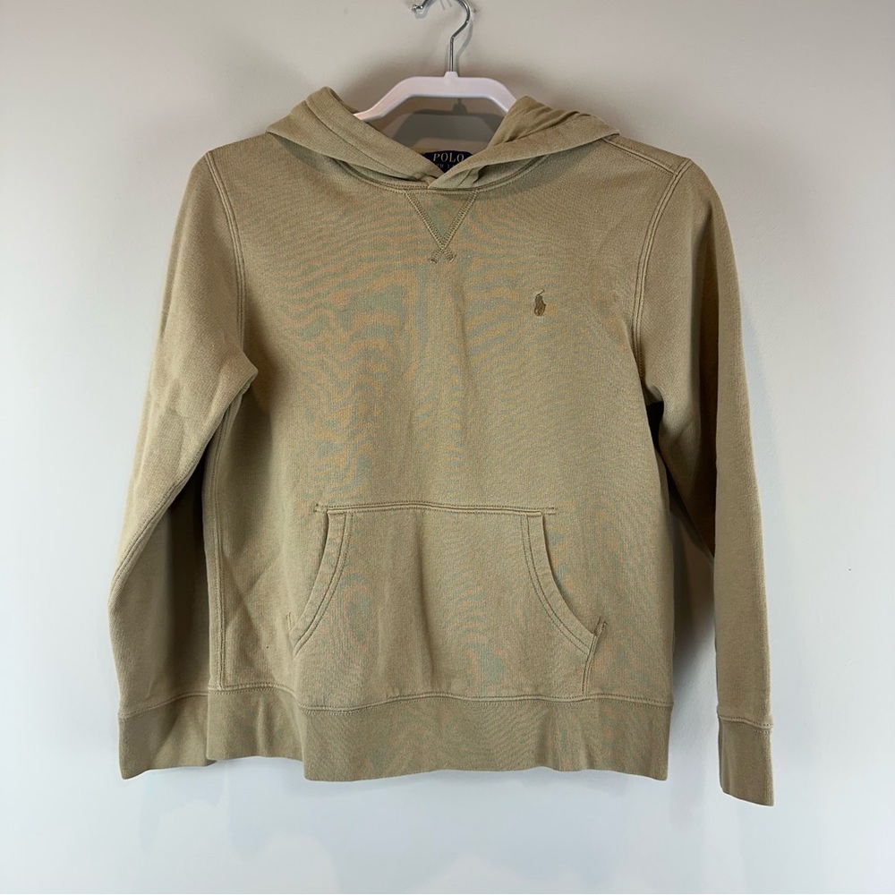 Polo Ralph Lauren Kid’s Boy’s Tan Dark Beige Hoodie Pullover Size Large 14 16